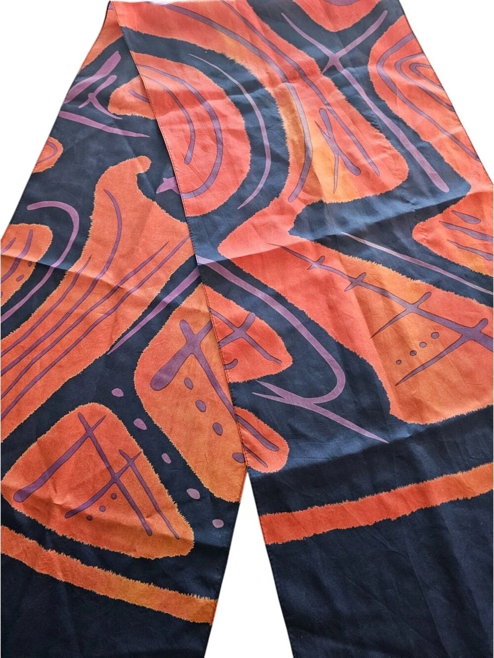 KARLA JORDAN Colorful SILK Scarf Purple Orange Abstract Print